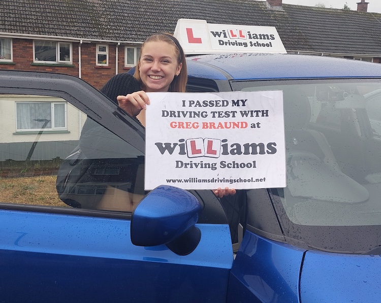 Eve Butler of Paignton passed her practical driving test with Williams Driving School