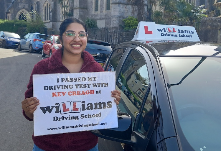 Megha from Torquay passed her practical driving test with Williams Driving School