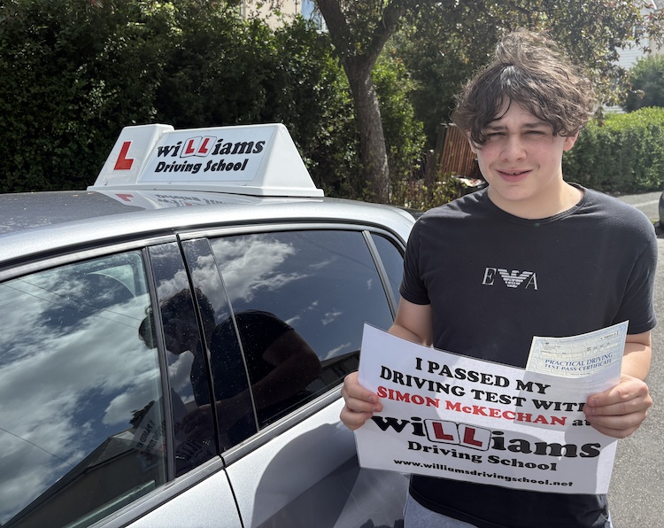 Christian Dexter from Torquay passed his practical driving test with Williams Driving School