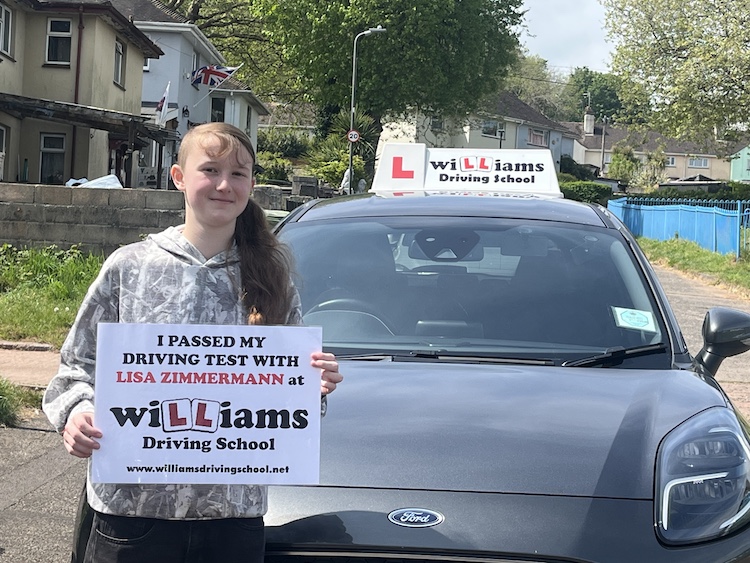 Hannah Bendall from Torquay passed her practical driving test with Williams Driving School