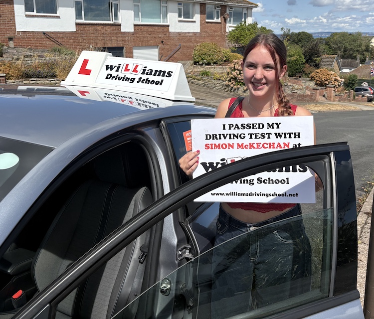 Eva Holtom from Torquay passed her practical driving test with Williams Driving School