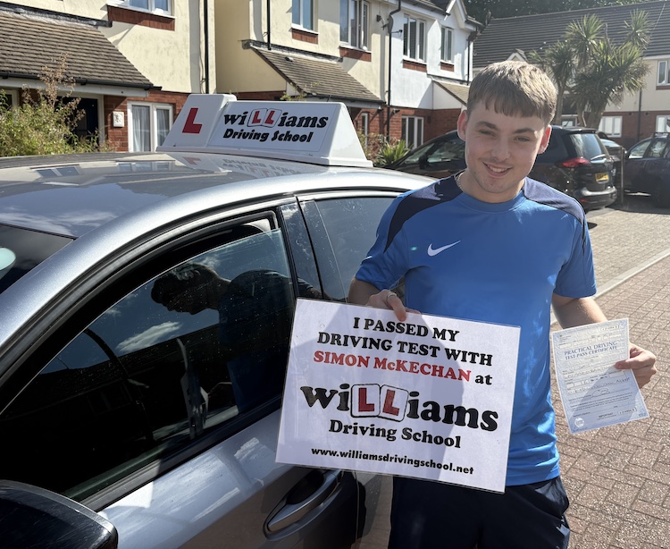 Jj Day of Torquay passed his practical driving test with Williams Driving School